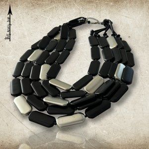 Five-Strand Black and Silver Chunky Necklace